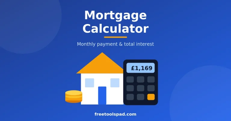 Mortgage calculator showing monthly payment, total interest and loan amount
